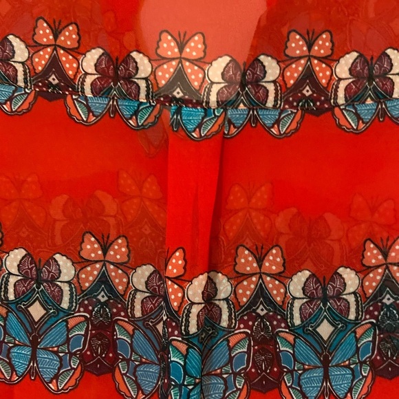 Express~The Portofino Shirt~Semi-Sheer-Slim-Fit~Butterfly Print~Blouse~Size XS - Picture 11 of 14